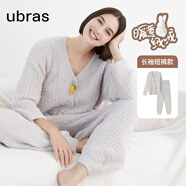 ubras【虞書(shū)欣同款】兔絨絨開(kāi)襟家居服套裝厚款女加絨睡衣冬季女 【長(cháng)袖長(cháng)褲套裝】拿鐵灰色 XL