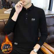 JEEP SPIRIT吉普長(zhǎng)袖T恤男秋冬季男裝翻領(lǐng)打底衫韓版上衣服 黑色 XL