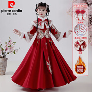 皮爾卡丹（pierre cardin）新年漢服女童冬裝加絨連衣裙中國風(fēng)兒童古裝裙子小女孩加厚拜年服 8637酒紅色加絨+云肩+眉心貼+頭 140