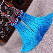 夢(mèng)君宸民族風(fēng) 全布藝手工耳飾女士舞臺飾品 復古中國風(fēng)流蘇耳環(huán) 天藍色