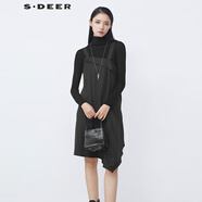 S.DEER圣迪奧女裝高領(lǐng)肌理黑色針織兩件連衣裙S21481201 黑色/91 L/170
