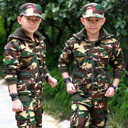 兵童勇士 2023新款冬裝兒童裝迷彩服套裝中大童運(yùn)動(dòng)裝男童休閑加絨厚棉服 高原迷彩配五角星帽 100碼穿約100CM身高
