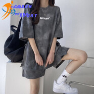 COZOK高端運(yùn)動(dòng)品牌休閑運(yùn)動(dòng)套裝女ins潮高街原宿風(fēng)新款夏季寬松短袖短褲兩件套 灰色 L推薦（100-120斤）