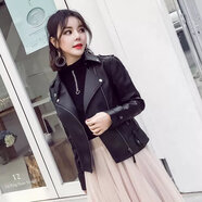 皮衣女短款春秋新款韓版修身顯瘦百搭車(chē)皮夾克pu小外套 黑色 XL