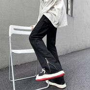7家優(yōu)品美式復古水洗牛仔褲男寬松高街直筒hiphop設計感痞帥百搭情侶褲子 JG-N706黑色 XL
