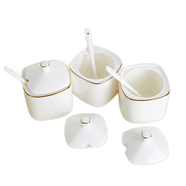 福恩世陶瓷調料罐骨瓷廚房調味盒家用創(chuàng  )意鹽糖味精調料盒調味罐瓶單個(gè)裝 金邊—方調料罐3只（送勺）