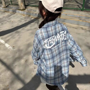 月詩曼慵懶風(fēng)美式復(fù)古格子襯衫男女夏薄款新款寬松oversize小眾外套 藍(lán)色格子 M 建議95-105斤