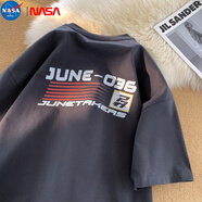 NASA MARVEL美式復(fù)古短袖T恤男夏季新款五分體恤oversize男女重磅純棉上衣 深灰色 2XL