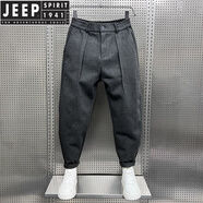 JEEP SPIRIT秋冬墜感毛呢男痞帥寬松呢子休閑西褲配馬丁靴蘿卜褲子潮流 深灰色 M 體重 110-125斤