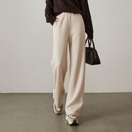 索菲絲爾人字紋休閑闊腿褲女2024冬季時(shí)尚長(cháng)褲加厚顯瘦松緊腰拖地褲 杏色 29