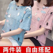 尚濤t恤女短袖2025春夏季韓版寬松體恤半袖女百搭休閑女裝上衣打底衫 藍色熱氣球+粉色熱氣球 5XL 建議160-180斤