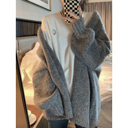 妙奕嘉毛衣女士針織衫外套開(kāi)衫春秋冬季衣服女裝2024新款慵懶風(fēng)外搭洋氣 無(wú)扣慵懶毛衣外套【灰色】 均碼 【建議70-130斤】