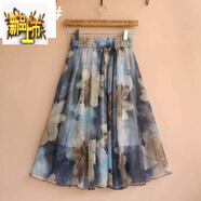 初徑夏季民族風(fēng)印花雪紡半身裙女松緊腰中裙大擺裙過(guò)膝短款碎花A字裙 雪紡1710 均碼 松緊腰