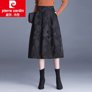 皮爾卡丹（pierre cardin）提花半裙媽媽款高腰a字燈籠裙半身裙春秋蓬蓬傘裙女中長(cháng)款花苞裙 黑牡丹裙長(cháng)72cm L 適合體重100-110斤