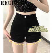 離梢黑色緊身牛仔短褲女夏季高腰顯瘦辣妹包臀熱褲彈力外穿超短褲褲子 黑色 S