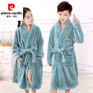 皮爾卡丹（pierre cardin）童裝兒童睡袍浴袍秋冬款男女童睡衣珊瑚絨中大童法蘭絨加厚家居服 青綠無(wú)帽 140 S碼身高120-140cm