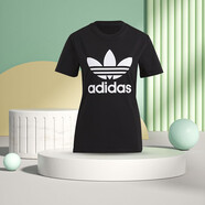 Adidas 阿迪達(dá)斯三葉草寬松短袖女新款黑色運(yùn)動(dòng)半袖T恤衫