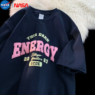 NASA MARVEL美式復(fù)古短袖t恤男夏季寬松oversize潮牌印花體恤純棉半袖上衣 藏藍(lán)色 3XL