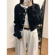 矜持范長(cháng)袖針織衫女灰色小眾短款休閑開(kāi)衫外套女2025秋季新款修身顯瘦 黑色【版】 L 建議110125斤