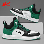 回力（Warrior）男鞋情侶高幫板鞋男春季復古厚底戶(hù)外休閑運動(dòng)板鞋潮流百搭鞋子男 0419M白黑綠 41