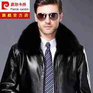皮爾卡丹（pierre cardin）真皮皮衣男新款秋冬季爸爸裝加絨加厚綿羊皮夾克外套保暖防寒休閑 802黑色-(翻領(lǐng)）+拆卸毛領(lǐng) 加絨 L 175碼-建議125-140斤