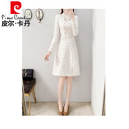 皮爾卡丹（pierre cardin）小香風(fēng)內(nèi)搭復(fù)古加厚長袖毛呢連衣裙名媛氣質(zhì)法式顯瘦宮廷小禮服潮 白色小禮服裙 XL