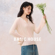 Basic House/百家好綿羊毛純色針織衫秋季桑蠶絲長(cháng)袖打底衫2025女 杏色 M 85-110斤