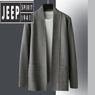 JEEP SPIRIT男裝2022春秋新款中長款男士開衫針織衫外穿毛衣薄外套商 灰色 M