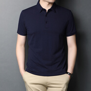 短袖T恤男2022春夏季新款純棉翻領(lǐng)POLO領(lǐng)男士寬松大碼純色半袖胖子時(shí)尚休閑男裝上衣打底衫 YY87160藏青 XL建議體重150-170斤