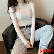 萱圖婭半高領(lǐng)毛衣打底衫女長袖短款線衣秋冬套頭百搭修身緊身針織衫潮 白色-秋季女裝上衣 均碼 -秋季女裝上衣