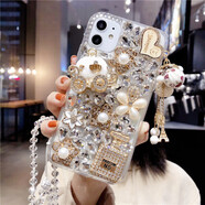 聚勛水鉆適用iphone13/14promax手機殼鑲鉆蘋(píng)果11玻璃水晶鉆石12珠子掛脖繩13pro 白鉆 iPhone 11 Pro Max
