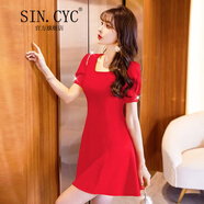 SIN.CYC女裝法式性感連衣裙女夏季短裙韓版小個(gè)子禮服仙女裙子 紅色 XL
