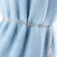 庭睿 玫瑰花金屬腰鏈女水鉆裙子細腰帶裝飾連衣裙夏季襯衫褲鏈條配飾 銀色