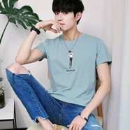 嘉曄（JIAYE）短袖t恤男式夏季凈面T恤衫純色簡(jiǎn)約打底衫凈色汗衫家居上衣男 一個(gè)人湖藍色 2XL