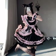 甜美黑粉女仆裝cos服裝洛麗塔軟妹連衣裙動(dòng)漫重工女傭Lolita短裙情趣角色扮演制服套裝情人節(jié)戰(zhàn)袍 黑粉色 XXL