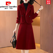 皮爾卡丹（pierre cardin）喜婆婆婚宴平時(shí)可穿高貴2025新款媽媽年輕參加婚禮服兩件套裝時(shí)尚 紅色 L 【適合106-115斤】