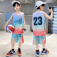 猴兄仔童裝男童球服套裝夏季新款兒童速干籃球服中大童時尚運動無袖背心短褲兩件套男孩衣服3-15歲 紅色 120(建議身高110CM左右)