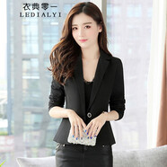衣典零一2022秋裝新款秋季女裝春秋時尚休閑修身氣質小個子女士外套職業(yè)裝小西裝短款秋天開衫西服外套 黑色 M