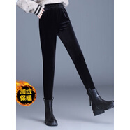 啄木鳥金絲絨高腰小腳褲女2025秋冬新款百搭外穿修身顯瘦彈力小腳長褲子 黑色加絨加厚 黑色加絨加厚 S 85-100斤