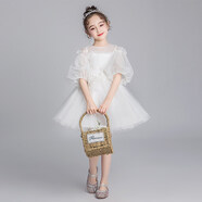 小咔衣濃女童晚禮服公主裙蓬蓬紗花童婚禮小女孩兒童鋼琴演奏演出服主持人 白色20057短款連衣裙 120