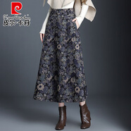皮爾卡丹（pierre cardin）針織印花長(cháng)裙毛呢休閑裙半身裙秋冬2025新款遮胯顯瘦氣質(zhì)半身長(cháng)裙 藍紫色 裙長(cháng)80cm 25/4XL 2尺5 32碼
