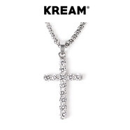 silver ice out cross necklace 滿鉆十字架項鏈男女鎖骨鏈 ins 925銀吊墜 配鋼麻花鏈