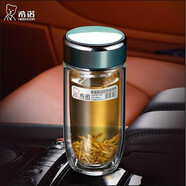 希諾抗菌玻璃杯雙層透明水杯男女士高檔帶濾網(wǎng)銀離子泡茶杯子鵝蛋杯 1926清新綠370毫升【純鈦抗菌】