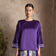 生活在左【林棲作品】100桑蠶絲襯衣繡花多色新中式圓領(lǐng)夏秋上衣女 紫色 M