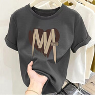 尚濤短袖t恤女2024夏季女裝新款韓版顯瘦休閑體恤小眾上衣 繩子心深灰色 M建議80-95斤