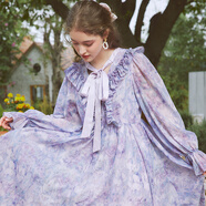 兩三事度假仙女裙顯瘦雪紡連衣裙2025夏季新款裙子女梵高夢(mèng)戀韶華 紫花 M