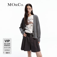 MO&Co.【綿羊毛×山羊絨】春秋金屬標(biāo)V領(lǐng)針織開衫摩安珂 中花灰色 L 170