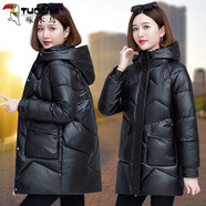 啄木鳥(niǎo)免洗亮面棉服女冬季2025年新款保暖連帽中長(cháng)款棉衣外套 黑色 S (建議80斤以下)