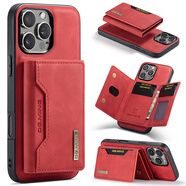 摩攻適用蘋果iPhone16Pro Max手機(jī)殼磁吸卡包15 Pro保護(hù)套磁鐵分體二合一蘋果15/16Plus復(fù)古皮紋后外殼 組合-紅色 蘋果16pro max