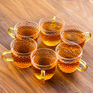 瓷牌茗 玻璃杯子耐熱透明玻璃品茗杯小茶杯帶把水杯功夫茶具主人杯耳杯小茶碗6個(gè)裝 龍鱗（金色）6個(gè)把杯